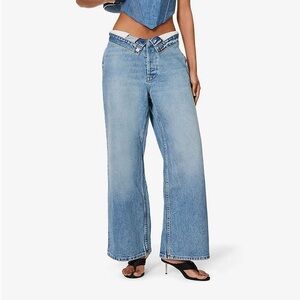 EB DENIM Madison Asymmetric-Waistband Wide-Leg High-Rise Jeans size 25